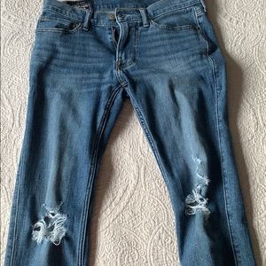abercrombie dark wash ripped super skinny jeans